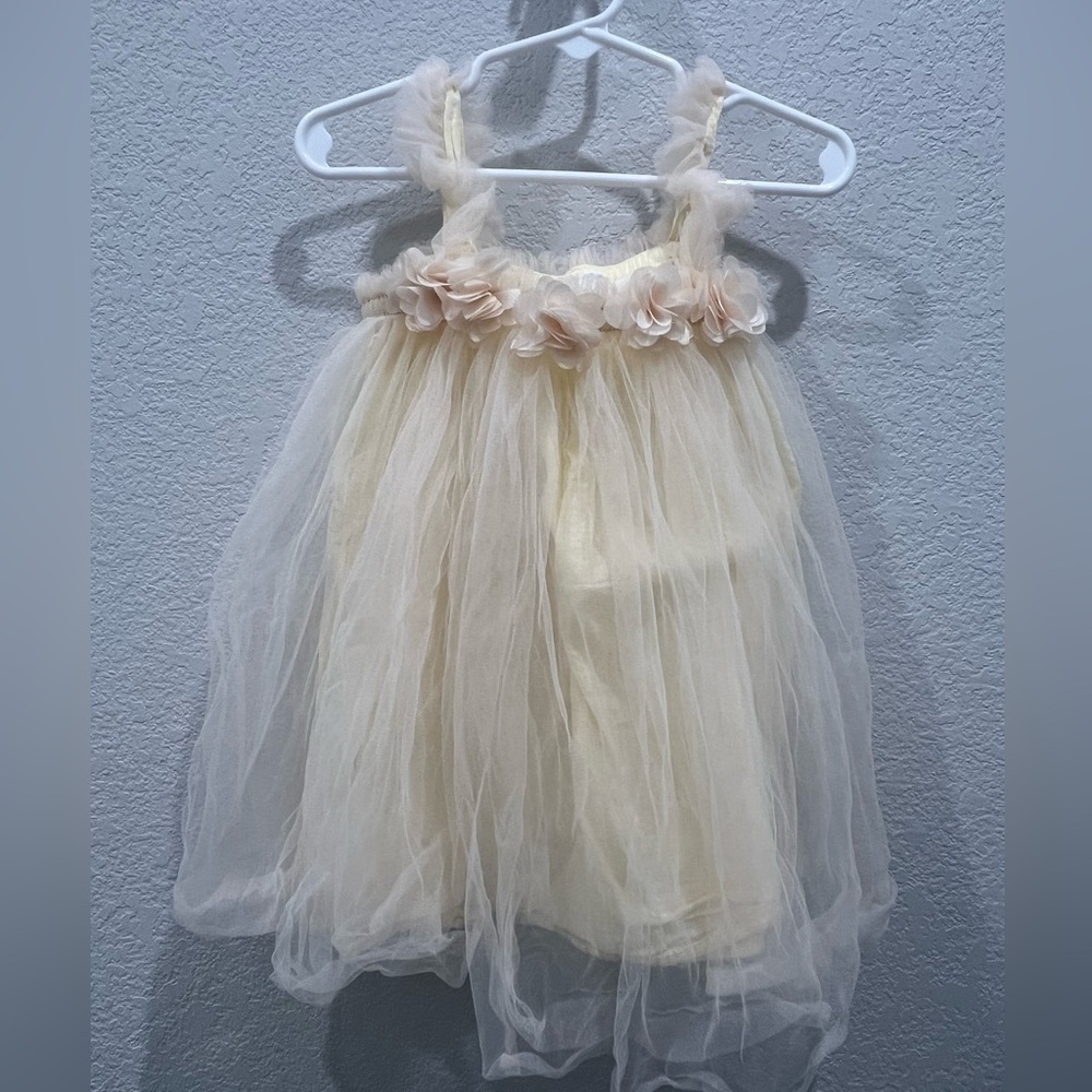 Yellow/Peach Tulle Dress with Floral Accents - Spring Easter dress